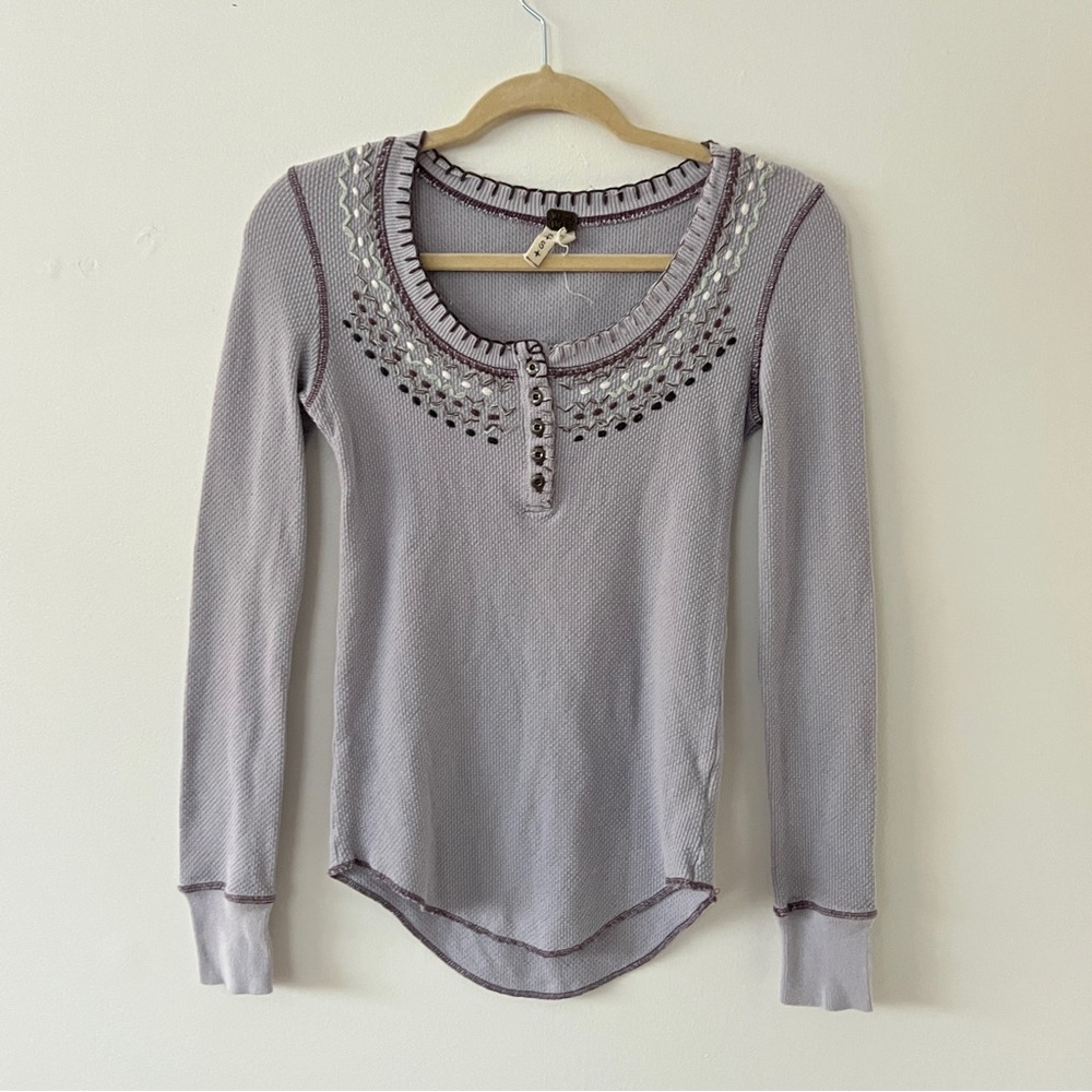 Free People Lavender Waffle Long Sleeve Top